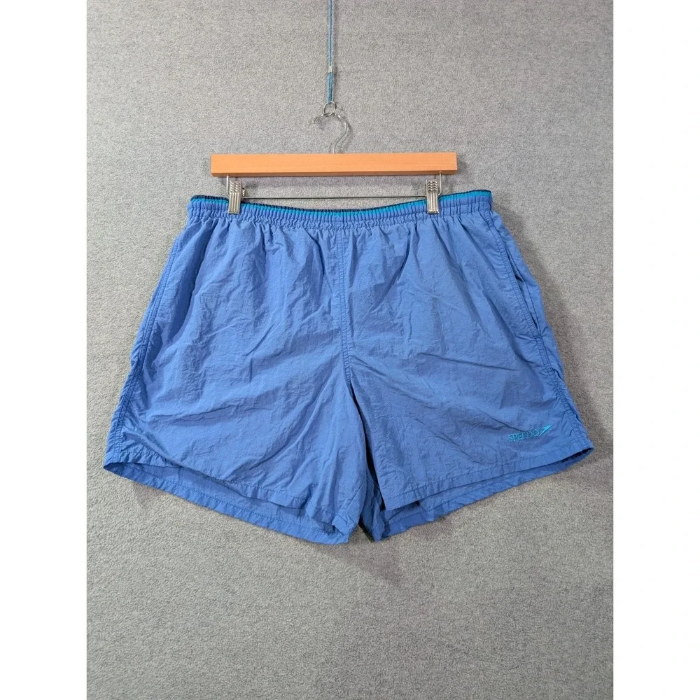 VTG Speedo Swim Trunks Men's Large Blue Mesh Lined Nylon Beach 90s Made Taiwan